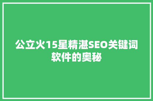 公立火15星精湛SEO关键词软件的奥秘