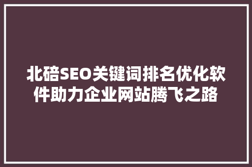 北碚SEO关键词排名优化软件助力企业网站腾飞之路