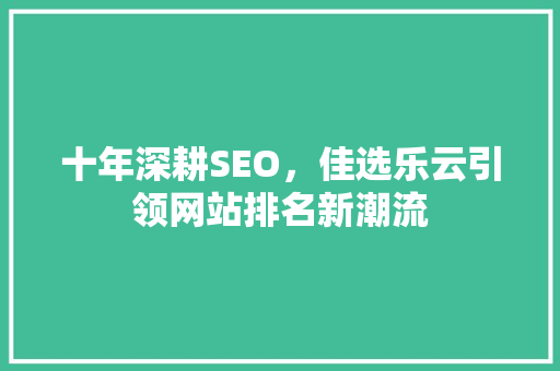 十年深耕SEO，佳选乐云引领网站排名新潮流