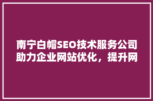 南宁白帽SEO技术服务公司助力企业网站优化，提升网络竞争力