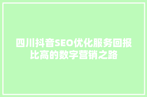 四川抖音SEO优化服务回报比高的数字营销之路