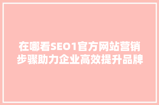 在哪看SEO1官方网站营销步骤助力企业高效提升品牌影响力