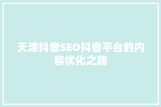 天津抖音SEO抖音平台的内容优化之路