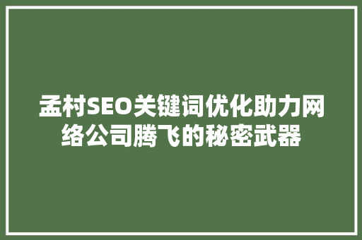 孟村SEO关键词优化助力网络公司腾飞的秘密武器
