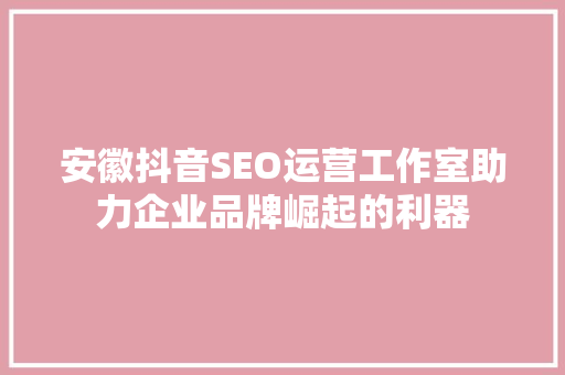 安徽抖音SEO运营工作室助力企业品牌崛起的利器