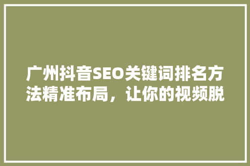 广州抖音SEO关键词排名方法精准布局，让你的视频脱颖而出