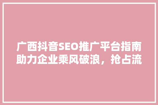广西抖音SEO推广平台指南助力企业乘风破浪，抢占流量高地