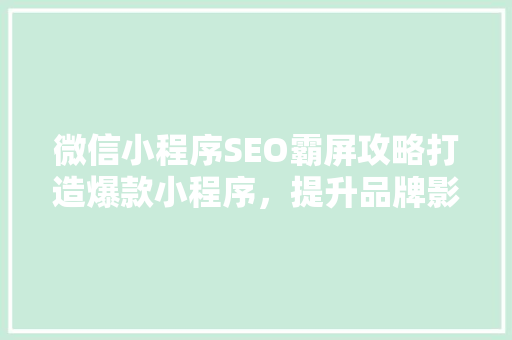 微信小程序SEO霸屏攻略打造爆款小程序，提升品牌影响力