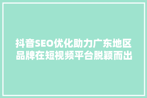 抖音SEO优化助力广东地区品牌在短视频平台脱颖而出