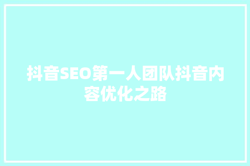 抖音SEO第一人团队抖音内容优化之路