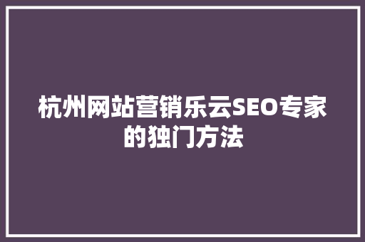 杭州网站营销乐云SEO专家的独门方法