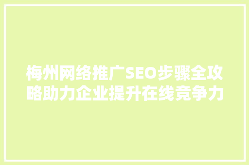 梅州网络推广SEO步骤全攻略助力企业提升在线竞争力