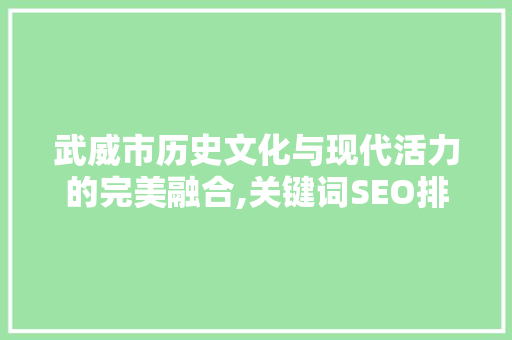 武威市历史文化与现代活力的完美融合,关键词SEO排名优化之路