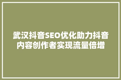 武汉抖音SEO优化助力抖音内容创作者实现流量倍增