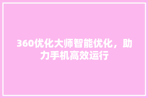 360优化大师智能优化，助力手机高效运行