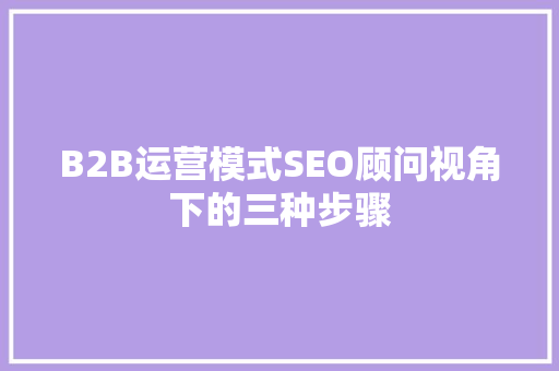 B2B运营模式SEO顾问视角下的三种步骤