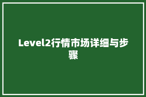 Level2行情市场详细与步骤