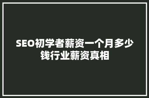 SEO初学者薪资一个月多少钱行业薪资真相