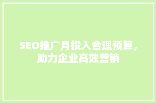 SEO推广月投入合理预算，助力企业高效营销