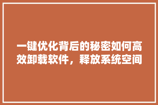 一键优化背后的秘密如何高效卸载软件，释放系统空间