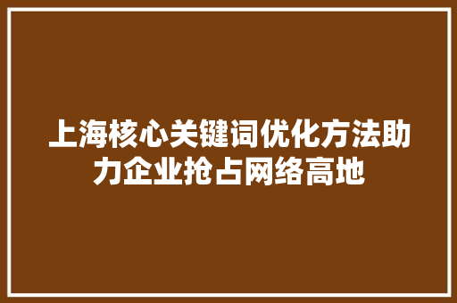 上海核心关键词优化方法助力企业抢占网络高地