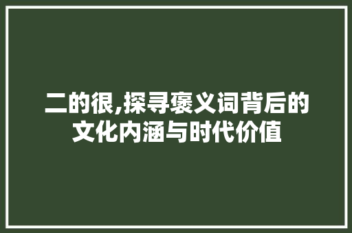 二的很,探寻褒义词背后的文化内涵与时代价值