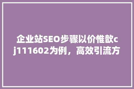 企业站SEO步骤以价惟歆cj111602为例，高效引流方法