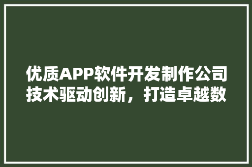 优质APP软件开发制作公司技术驱动创新，打造卓越数字体验