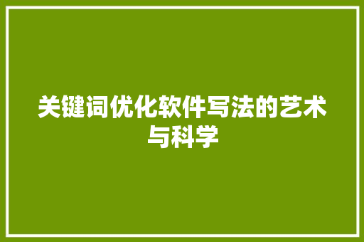 关键词优化软件写法的艺术与科学