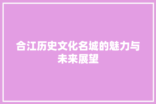 合江历史文化名城的魅力与未来展望