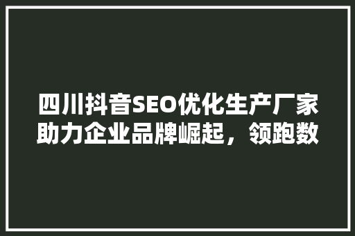 四川抖音SEO优化生产厂家助力企业品牌崛起，领跑数字营销新潮流