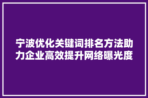 宁波优化关键词排名方法助力企业高效提升网络曝光度