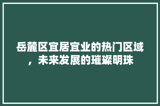 岳麓区宜居宜业的热门区域，未来发展的璀璨明珠