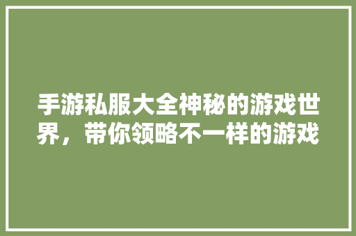 手游私服大全神秘的游戏世界，带你领略不一样的游戏乐趣