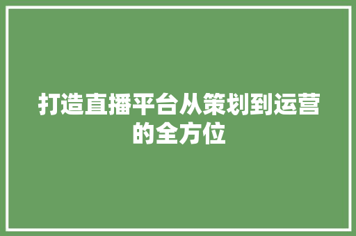打造直播平台从策划到运营的全方位