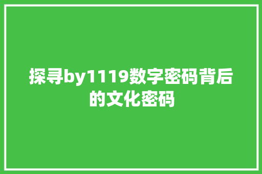 探寻by1119数字密码背后的文化密码