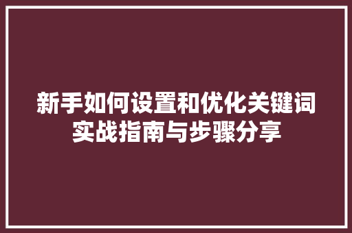 新手如何设置和优化关键词实战指南与步骤分享  第1张