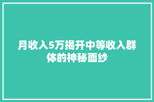 月收入5万揭开中等收入群体的神秘面纱