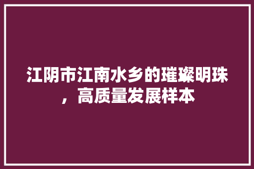 江阴市江南水乡的璀璨明珠，高质量发展样本