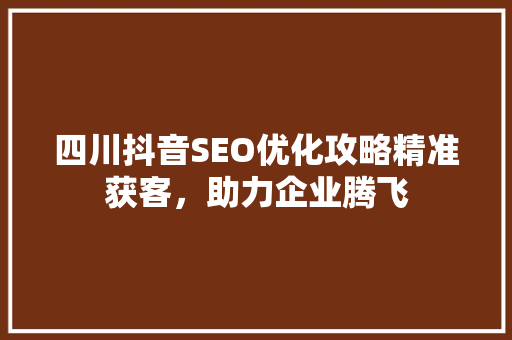 四川抖音SEO优化攻略精准获客，助力企业腾飞