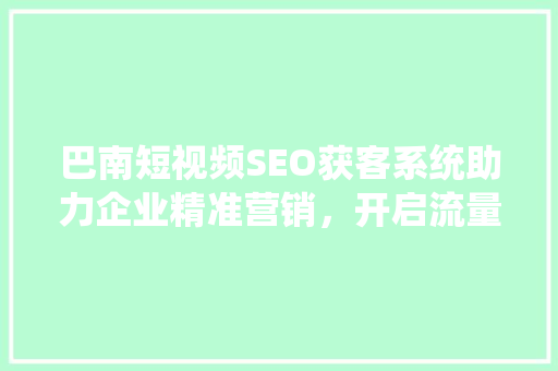 巴南短视频SEO获客系统助力企业精准营销，开启流量新篇章