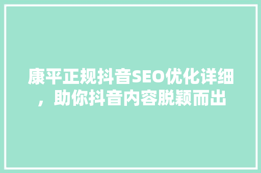 康平正规抖音SEO优化详细，助你抖音内容脱颖而出