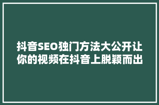 抖音SEO独门方法大公开让你的视频在抖音上脱颖而出