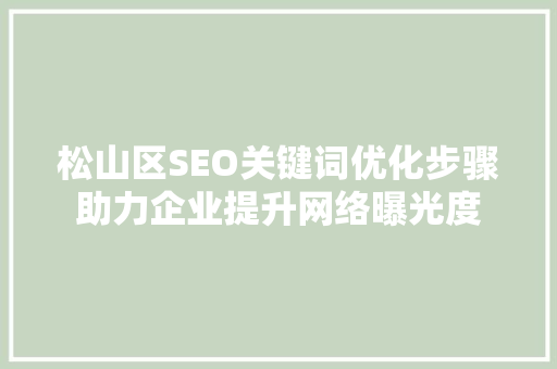 松山区SEO关键词优化步骤助力企业提升网络曝光度
