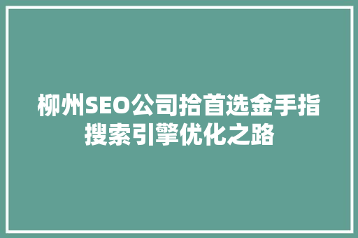 柳州SEO公司拾首选金手指搜索引擎优化之路