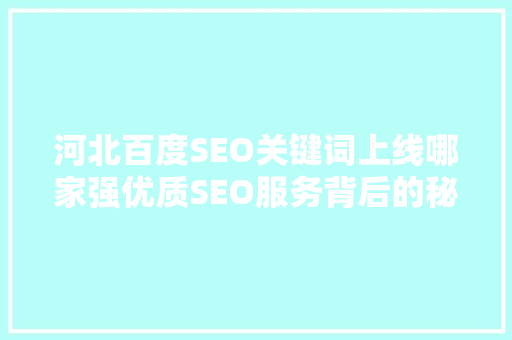 河北百度SEO关键词上线哪家强优质SEO服务背后的秘密