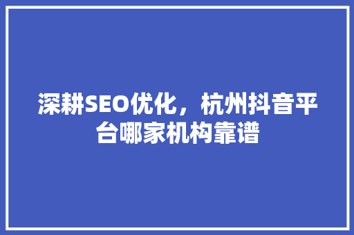 深耕SEO优化，杭州抖音平台哪家机构靠谱