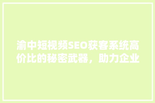 渝中短视频SEO获客系统高价比的秘密武器，助力企业低成本高效获客  第1张