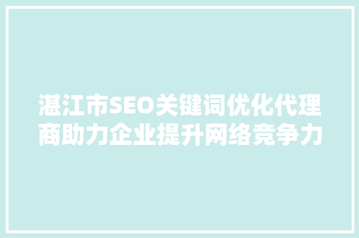 湛江市SEO关键词优化代理商助力企业提升网络竞争力