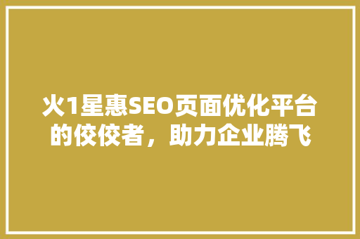 火1星惠SEO页面优化平台的佼佼者，助力企业腾飞